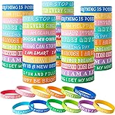 QEERBSIN 100 Pieces Inspirational Quote Wristbands -Bulk Pack Colored Motivational Bracelets- Stretch Unisex Wristbands for Men Women Teen Gifts, Party Favors,20 Styles