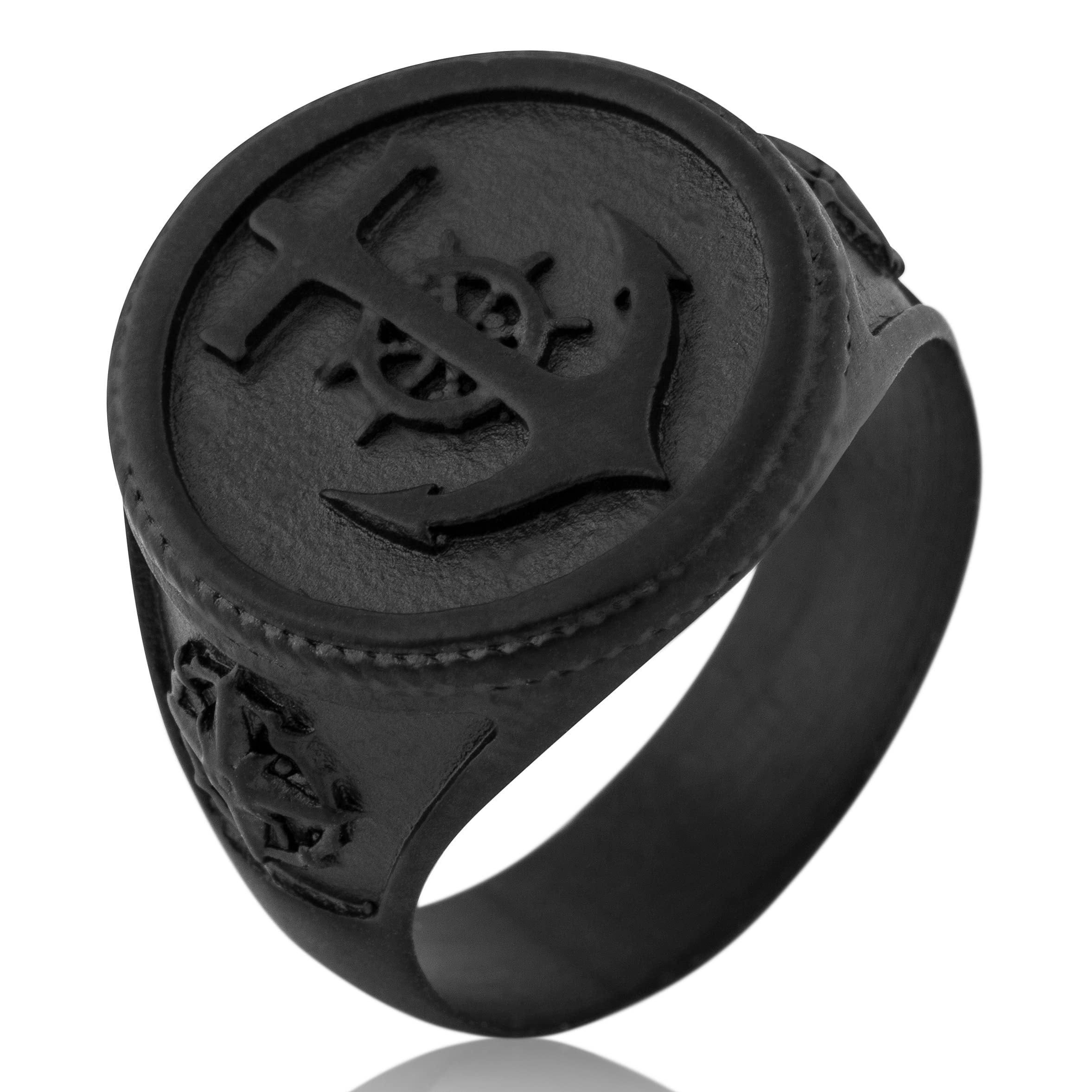 Akitsune Portus Ring | Anchor sailor Nautical Traditional Ring Mens Stainless Steel Designer Mattschwarz- US 11