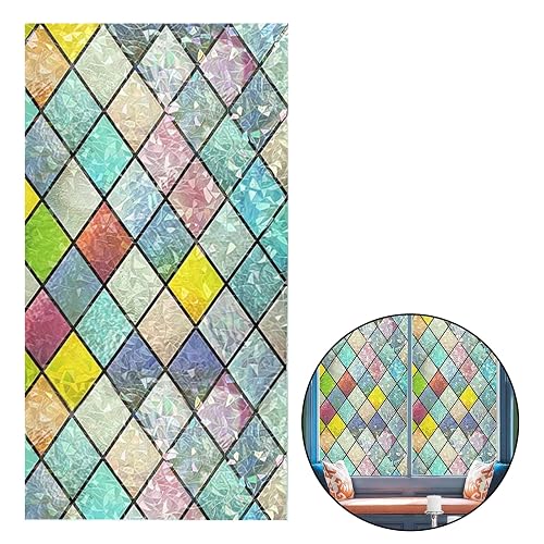 Window Film 400 x 30cm Window Privacy Film for Glass Windows Rainbow Privacy Patterned Shiny Color Crystal Grid Electrostatic Window Film for Doors Bathroom and Kitchen (Grid 30 * 400cm)