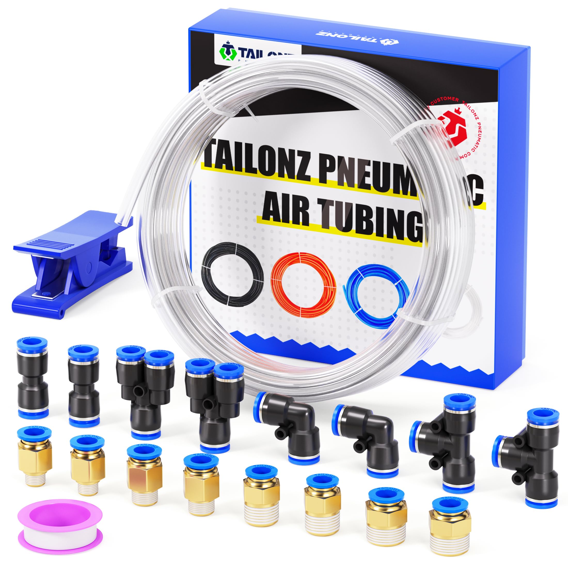 TAILONZ PNEUMATIC Clear 8mm OD 5mm ID Polyurethane PU Air Hose Pipe Tube Kit 10 Meter 32.8ft