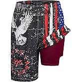 Mens Swim Trunks with Compression Liner 9" Built-in Board Shorts 2 in 1 Quick Dry Bathing Suits with Zipper Pockets