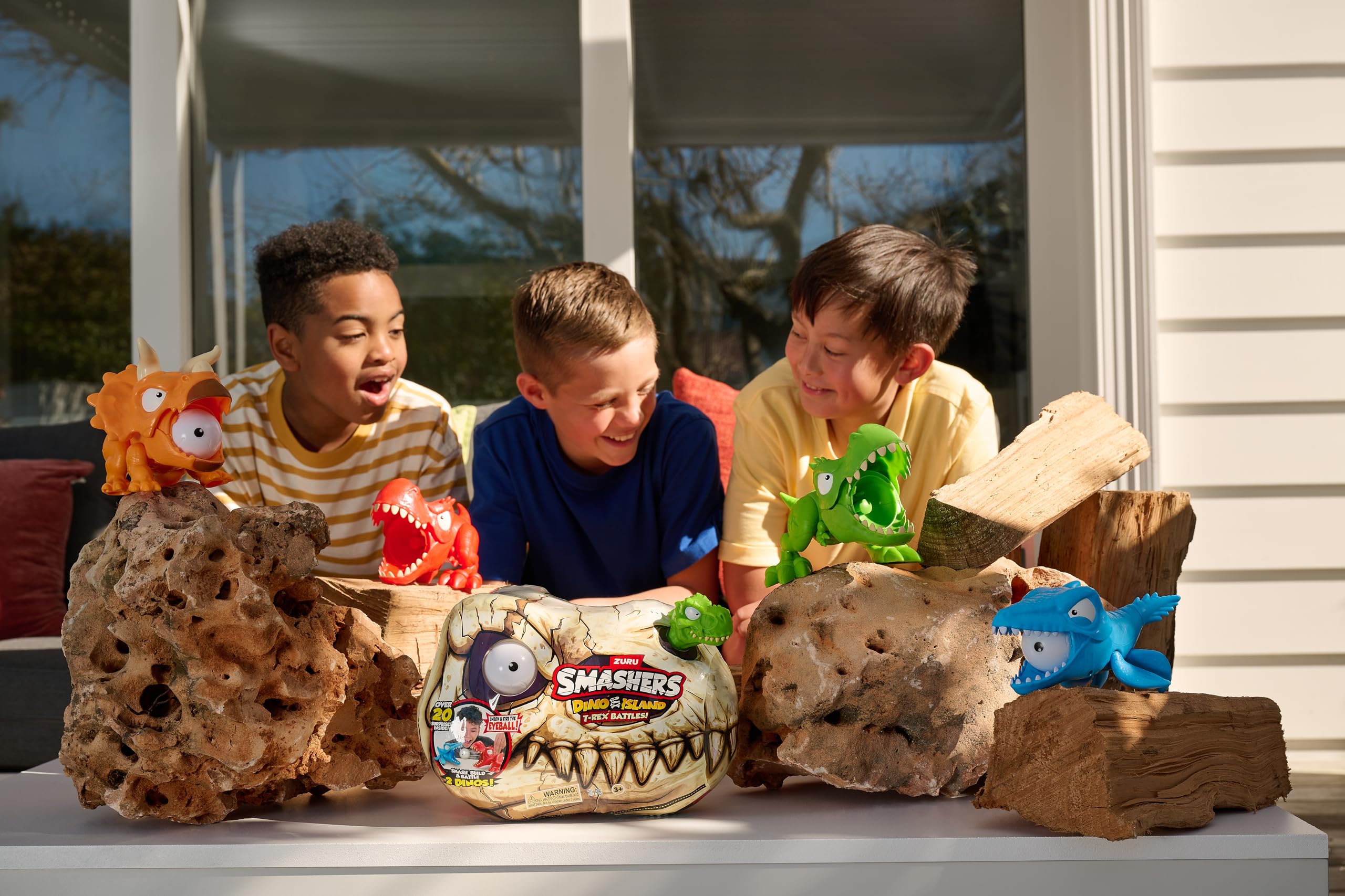 Smashers Dino Island Mini T-Rex Battles Playset by ZURU Boys Dinosaur Battling Toys Shoots Fires Collectible Surprise Unboxing Skull