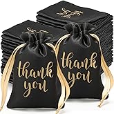 Roowest 100 Pcs Thank You Satin Gift Bags Drawstring Jewelry Candy Pouches for Wedding Bridal Shower Baby Shower Favor Drawstring Bag for Birthday Holiday Party(6 x 9 Inch,Black)