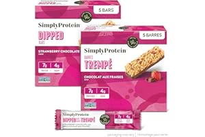 Simply Protein - Strawberry Chocolate Dipped Bars, 5 Bars - Plant Based Protein Snack Bars, Snacks for Kids - 7g Protein, 4g 