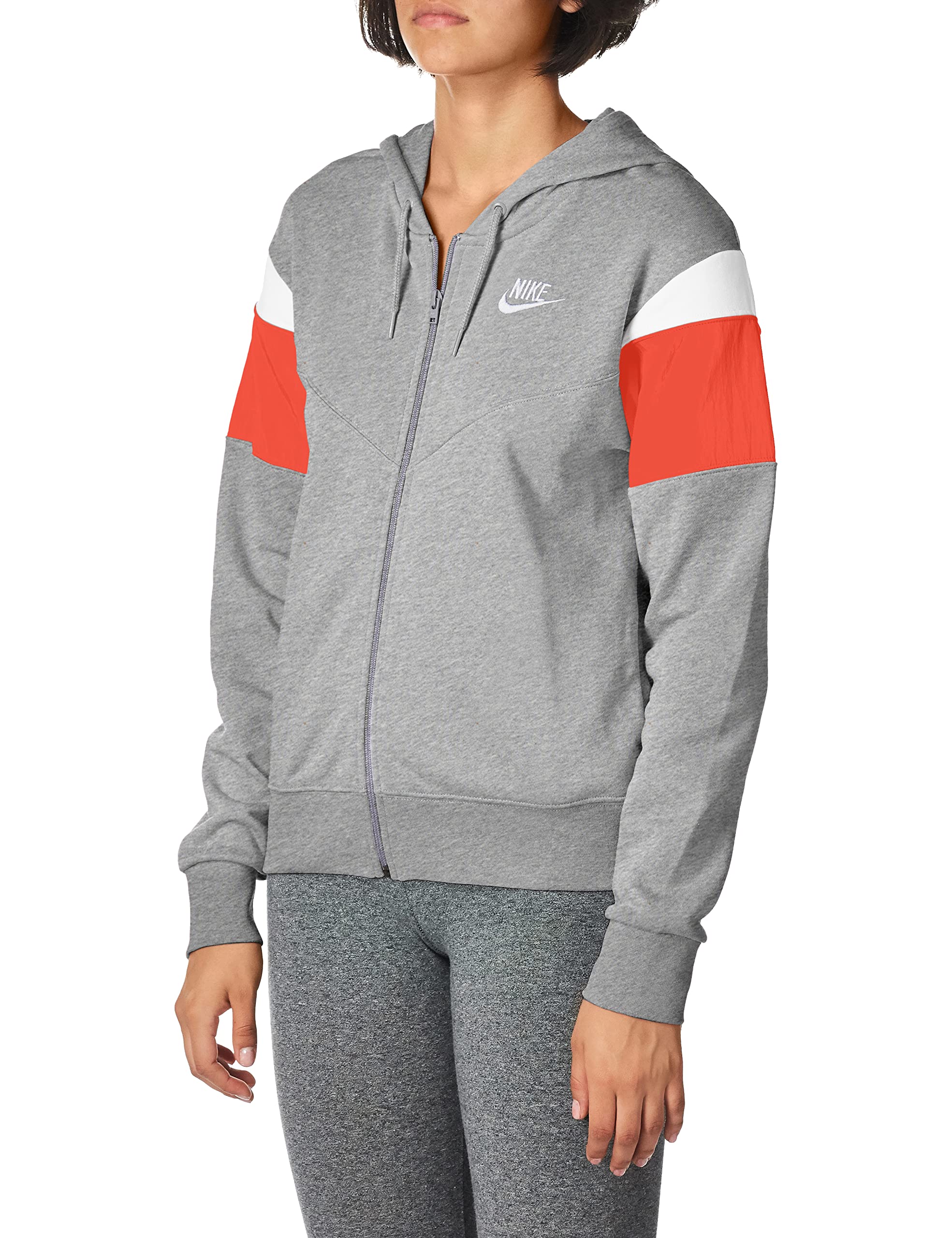 Nike Sportswear Heritage Hooded Sweatshirt Jacket - Dk Grey Heather/Track Red/White/M