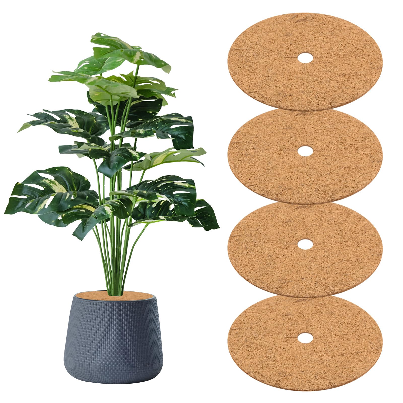 M METERXITY 4-Pack Coconut Fibers Mulch Ring Tree Protector Mat, 30cm Tree Ring Mulch Mat for Indoor Outdoor Plants/Landscaping/Tree Protection Ring Plant Pot Soil Cover [Coconut Brown]