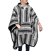 Artisans Bazaar Baja Hoodie Mexican Poncho Drug Rug Style Serape Hippie Warm and Comfortable Aztec Wearable Blanket