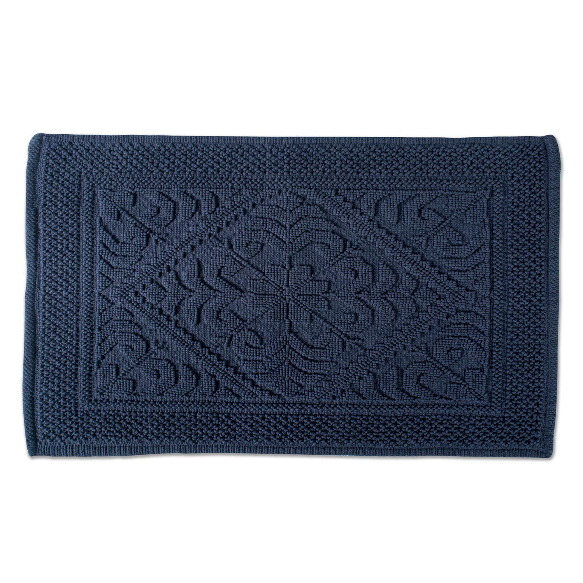 DII 100% Cotton Jacquard Hotel Spa Bath Rug 20x31 Soft Luxury Absorbent, Place Near Vanity Bath Tub or Shower for Bathroom Dorm Room Other High Humidity Use-Damask Navy