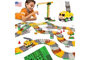 Construction Race Car Track Set Toy for Boys & Girls Age 3, 4, 5, 6 and 7, Build The Future with Glow in The Dark Stickers, C