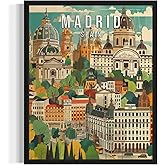 Madrid Spain Unframed Art Print Poster, Europe City Skyline Artwork Painting Wall Art Vintage Painting for Bedroom Bathroom Living Room Decor 53 (Madrid Spain, 10"L x 8"W, Unframed)