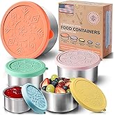 Everusely - Stainless Steel Containers with Lids - Set of 5, Bright Collection - Leakproof Stainless Steel Food Containers - Nesting Snack Holders - Metal Lunch Box - Portable & Reusable Meal Kit