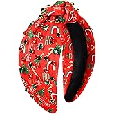 Christmas Headband for Women Holiday Christmas Accessories Xmas Tree Snowflake Reindeer Candy Cane Knotted Headbands Jeweled Crystal Pearl Wide Top Knot Headband Festive Holiday Hair Accessory Gifts