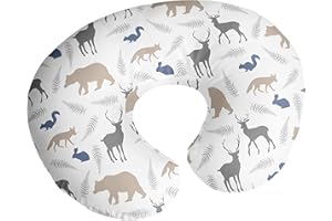 Sweet Jojo Designs Woodland Animals Nursing Pillow Cover Breastfeeding Pillowcase for Newborn Infant Bottle or Breast Feeding (Pillow NOT Included) - Blue Grey and Taupe Forest Animal Bear Deer Fox