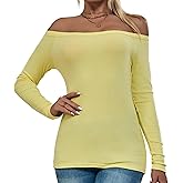 ASAIR Ribbed Off The Shoulder Tops Women Basic Long Sleeve Cuting Going Out Workout T Shirts