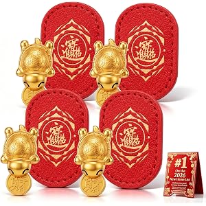 4PCS Lucky Turtle Wallet Charm, Gold Coin Purse Bag Feng Shui Gift, Gold Turtle Charm, Coin Biting Pose with Leather Sleeve,