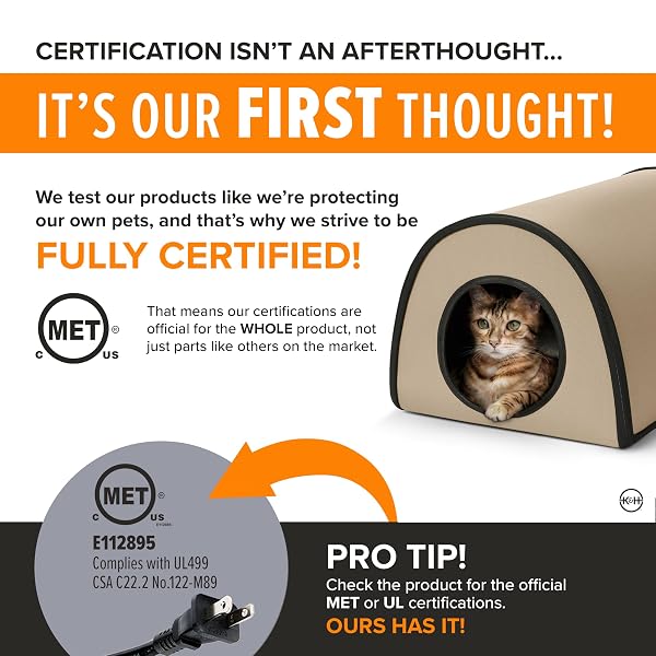K&H PET PRODUCTS HEATED OUTDOOR CAT HOUSE FOR OUTSIDE – THERMO MOD KITTY SHELTER, INSULATED, WATERPROOF, HEATED FLOOR, WASHABLE COVER, SAFETY LISTED – SMALL 21 X 14 X 13IN TAN 20W