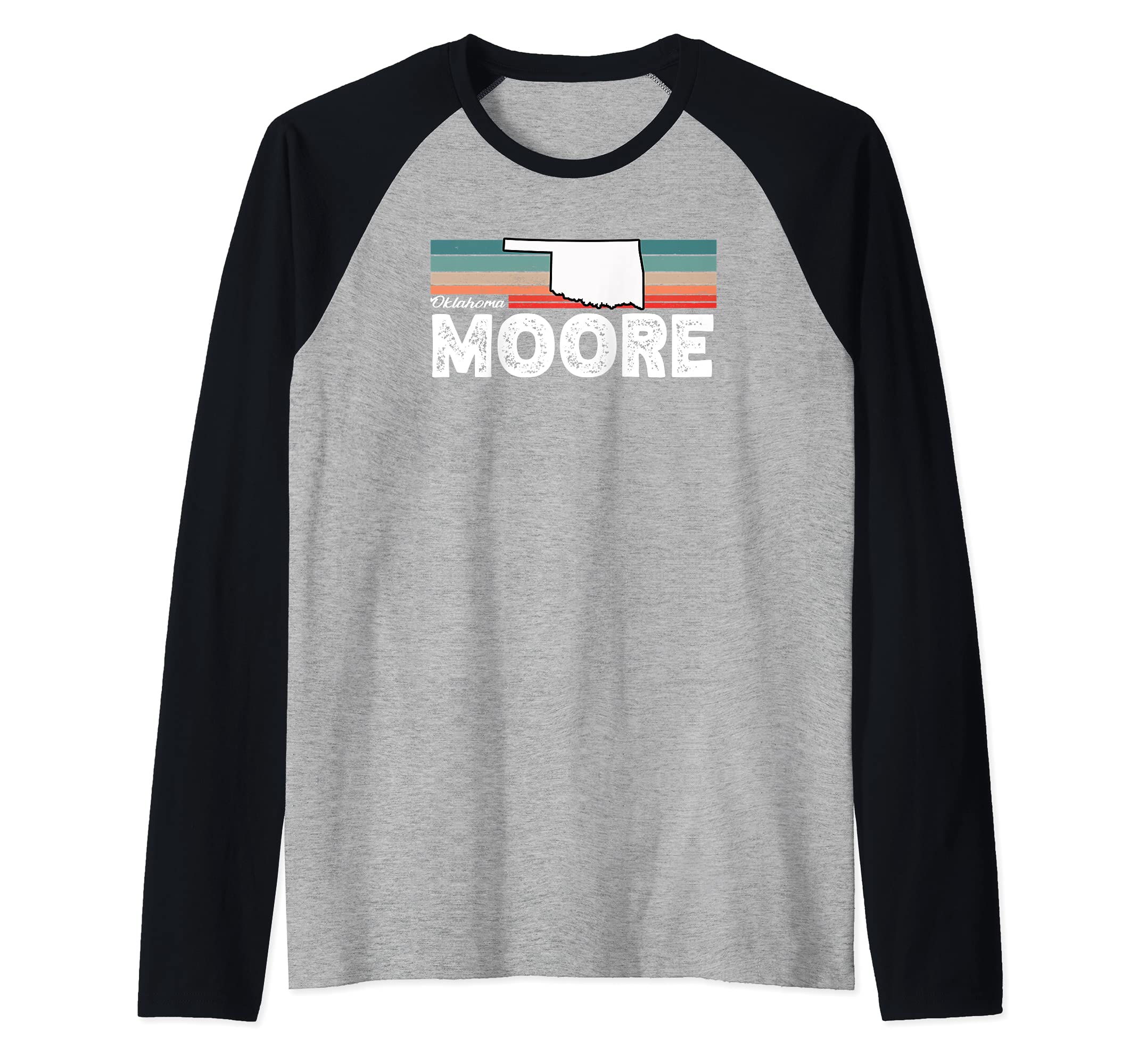 Vintage Retro Moore CA Tourist Native Oklahoma Raglan Baseball Tee