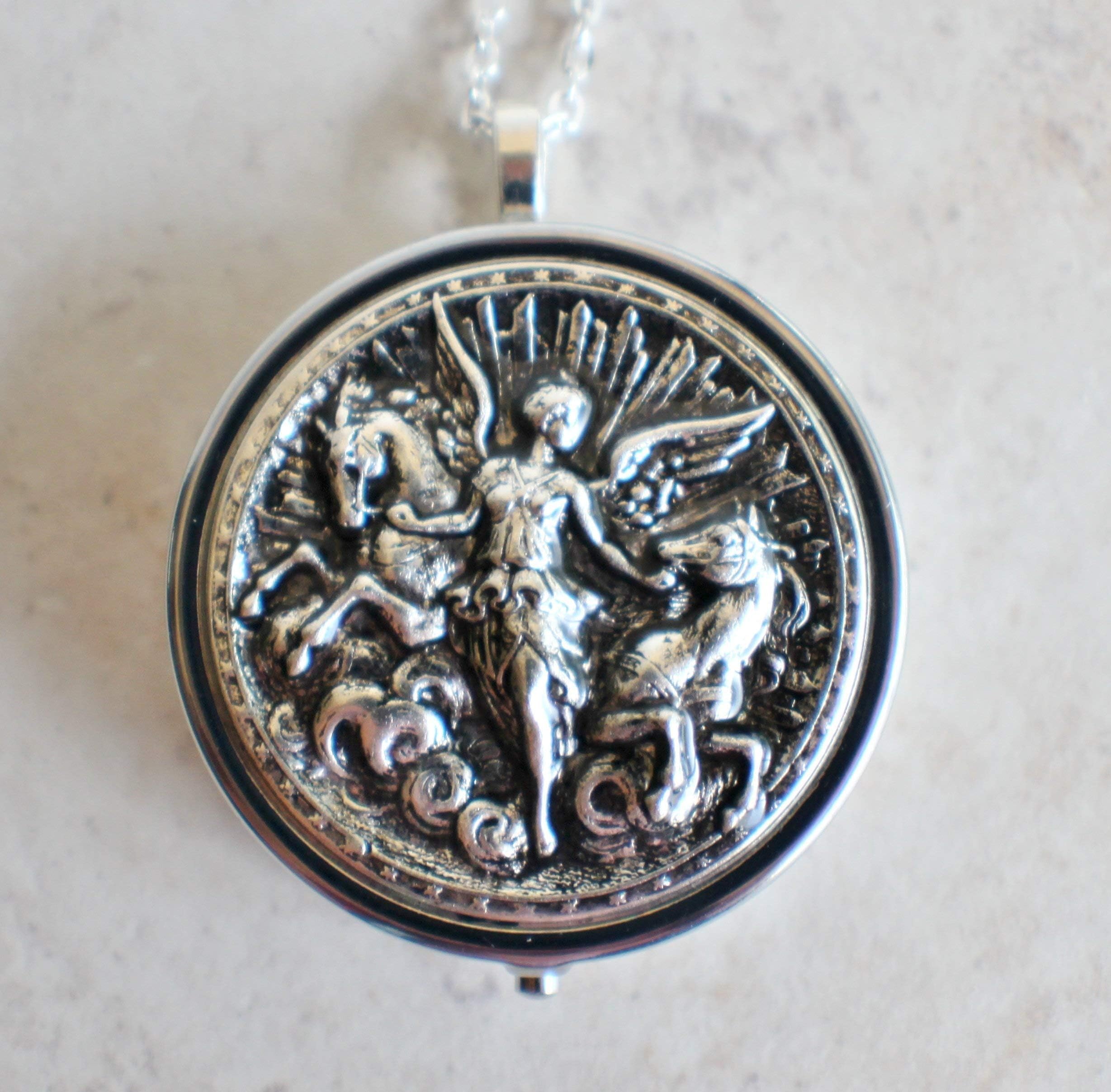 Angel and Horse's Music Box Locket Silvertone