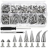 Catephe Spikes for Clothes, 162 Sets Cone Spikes for Crafts Multiple Size, Studs and Spikes Kits, Screwback Studs Rivets for Punk Style Leathercraft(4 Size, Sliver)