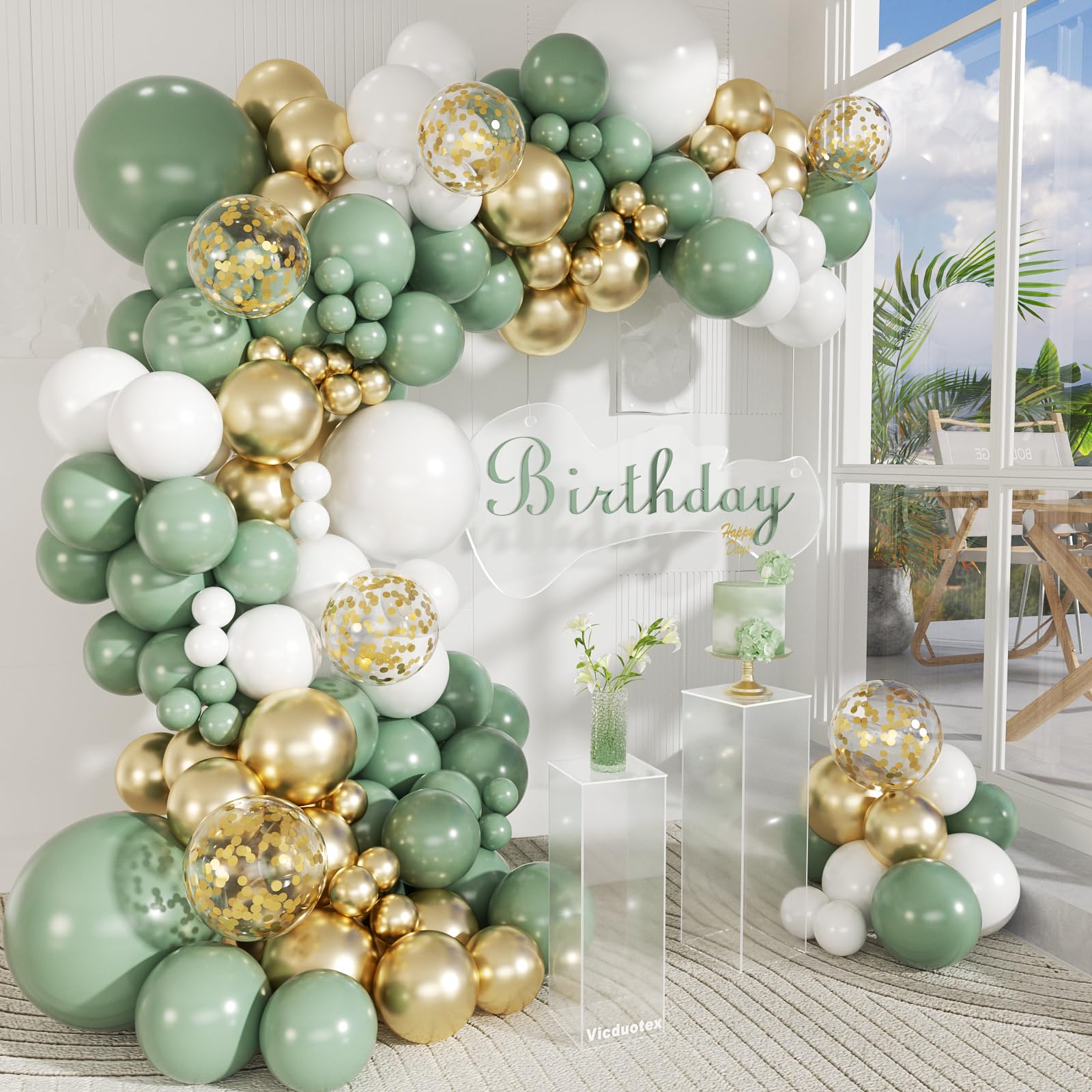 Photo 1 of 147pcs Sage Green Balloon Arch Kit, Sage Green and Gold White Balloons for Wedding Engagement Anniversary Bridal Shower Baby Shower Birthday Party Decorations