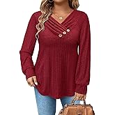 Siddhe Plus Size Womens Sweater Long Sleeve V Neck Tops for Women Button Casual Loose Knit Tunic Fall Winter XL-5XL