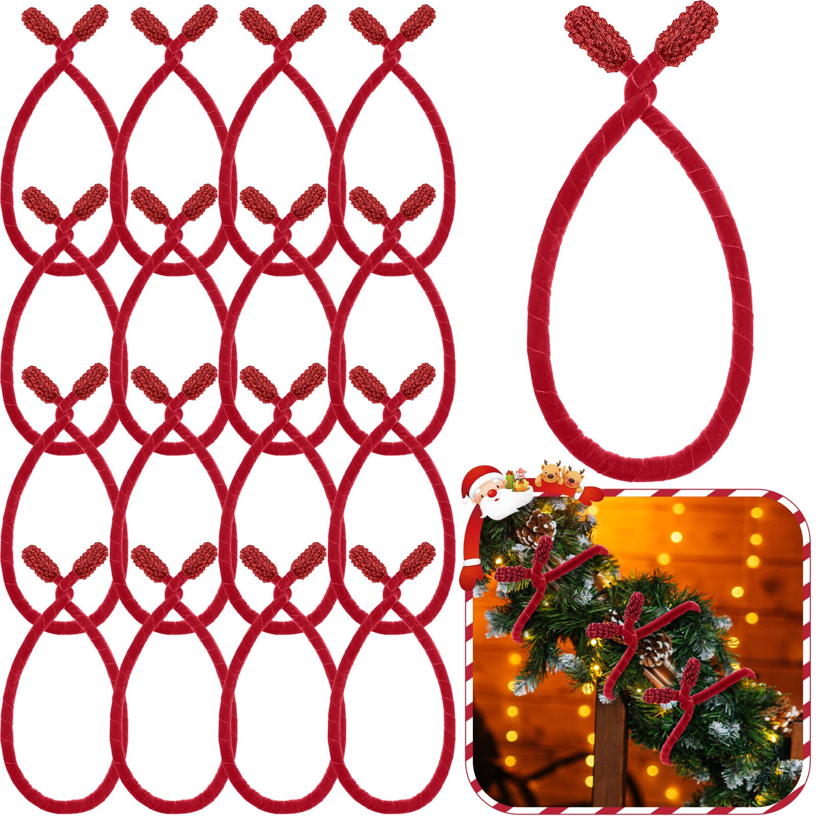 Photo 1 of Zhengmy 16 Pcs 25 Inches Christmas Velvet Garland Ties Christmas Decorative Twist Ties for Banister Reusable and Flexible Twist for Xmas Home Decorations Holiday Craft Wrapping(Red)