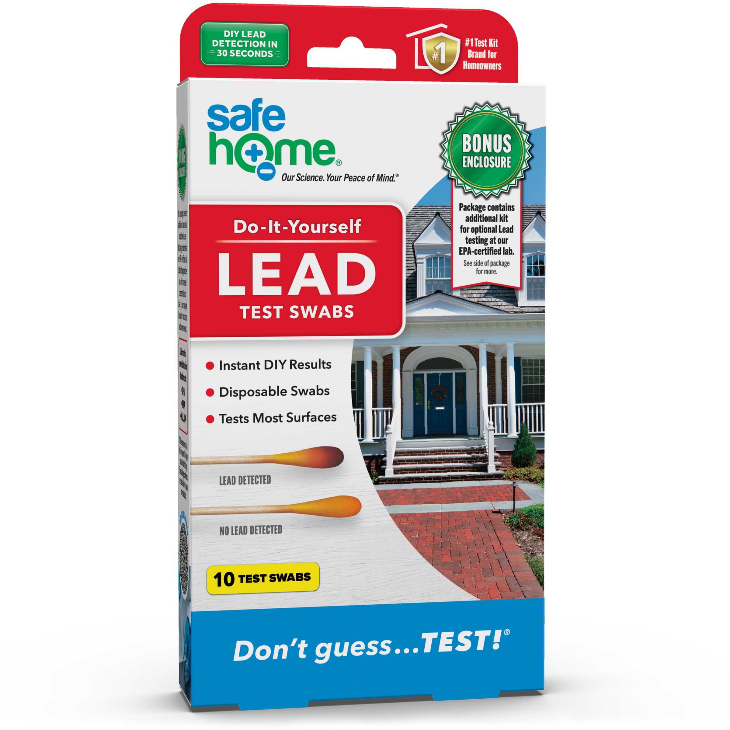 Photo 1 of Safe Home® Lead Combo Test Kit – 10 DIY Swabs + Optional Testing at our EPA Certified Lab – Detect Lead on Solid Surfaces – Made in the USA for Homeowners & Contractors – (1 Pack)