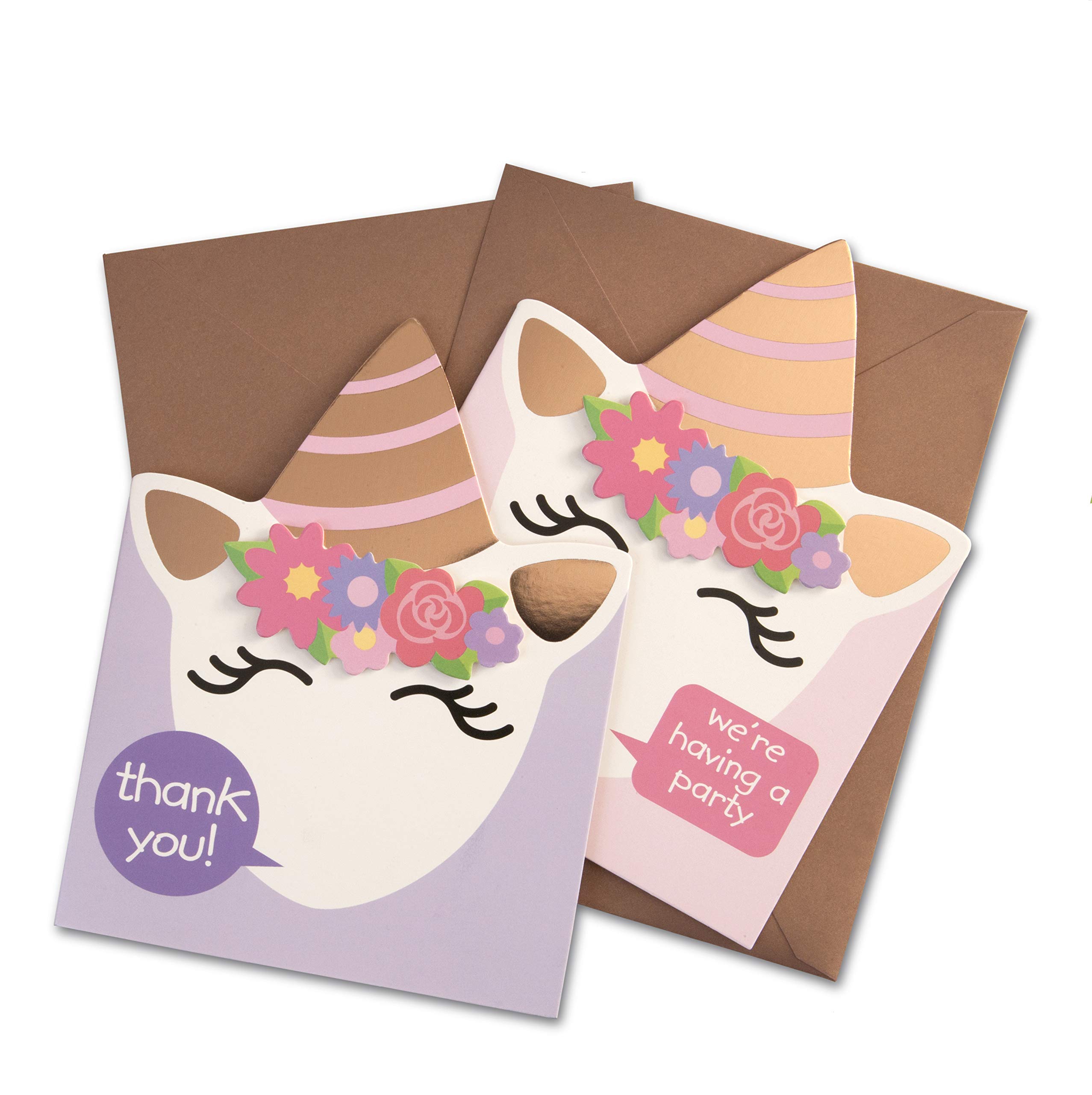 Unicorn Party Invitation And Thank You Card Pack Contains 8 Invitations and 8 Thank You Cards With Envelopes