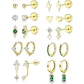 Hypoallergenic Flat Back Earrings Dainty 14k Gold plated Cartilage Earring Sets for Multiple Piercing 20G Surgical Stainless Steel Earrings for Women Trendy Small Hoop Flatback Stud Earrings Stacks