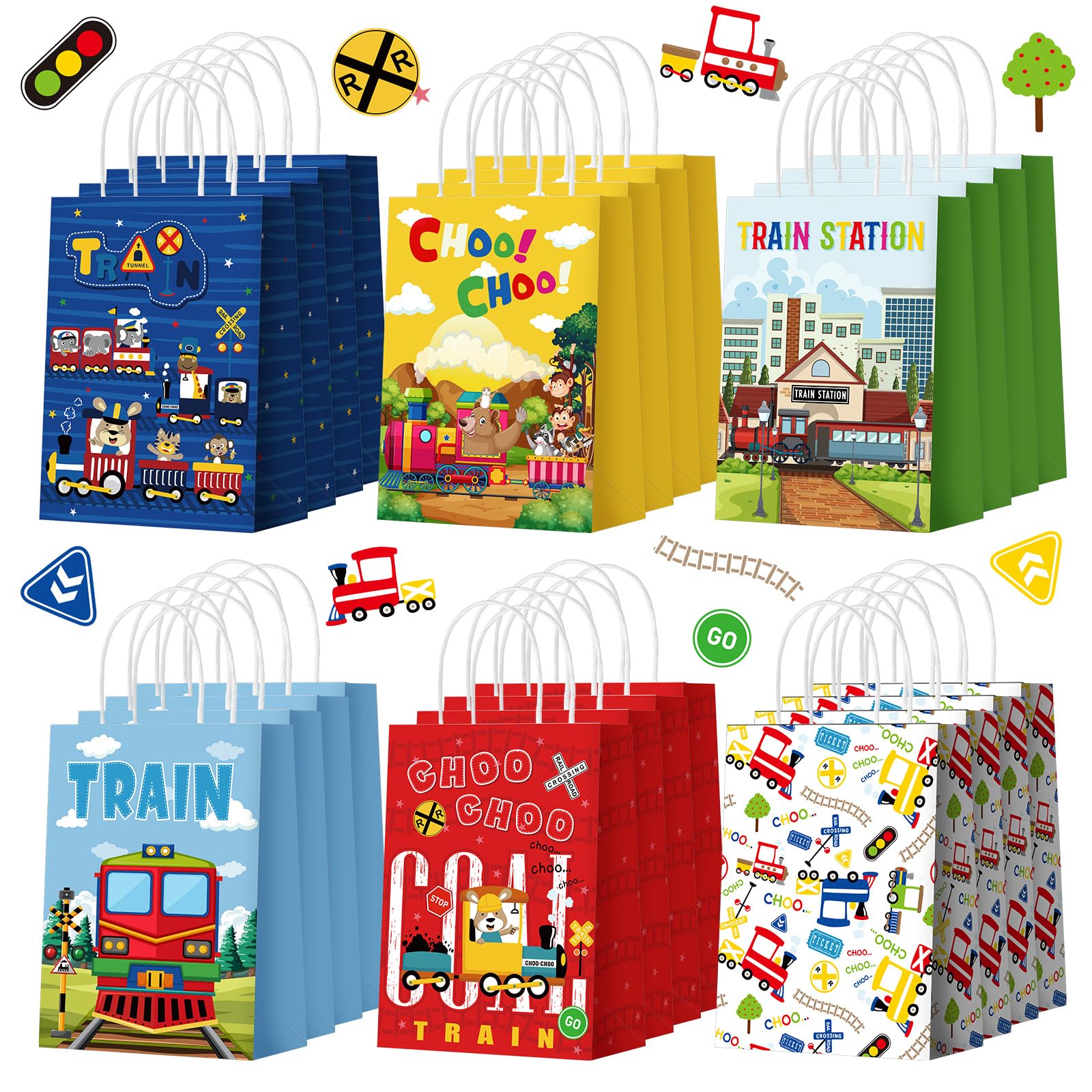 Photo 1 of Zhanmai 24 Pcs Train Party Favor Bags Train Theme Gift Treat Paper Candy Goodie Bag with Handle for Train Birthday Party Favors Supplies Decoration