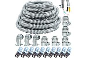 (1/2" Dia * 50 Feet) Yariwiz Flexible Steel Electrical Conduit Liquid Tight Steel Conduit Kit with 5 PCS Coupling, 3 PCS Elbow and 10 PCS Strap, Flex Liquidtight S-LCCK-0.5-50FT-KIT