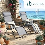 VOUNOT Set of 2 Zero Gravity Sun Loungers with Cup Holder Grey view 3