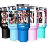 VAOWO Personalized 20/30/40 Oz Stainless Steel Tumbler with Handle & Straw, Custom Photo Cup, Insulated Coffee Cup with Picture Customized, Christmas Birthday Gift for Women Men Couple