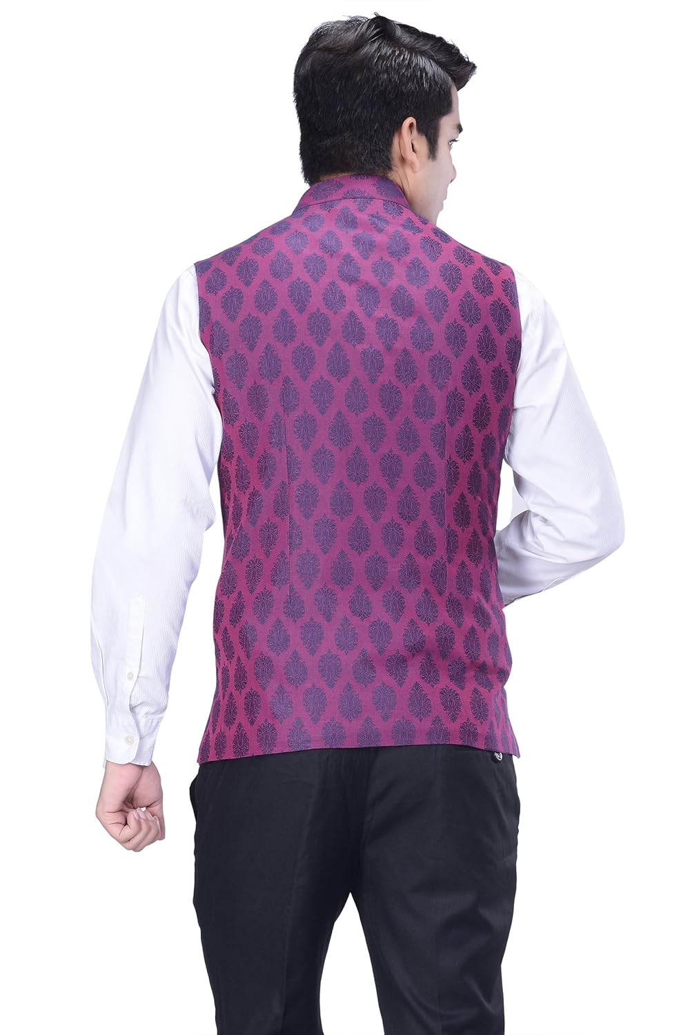 kisah men's woven cotton silk purple nehru jacket