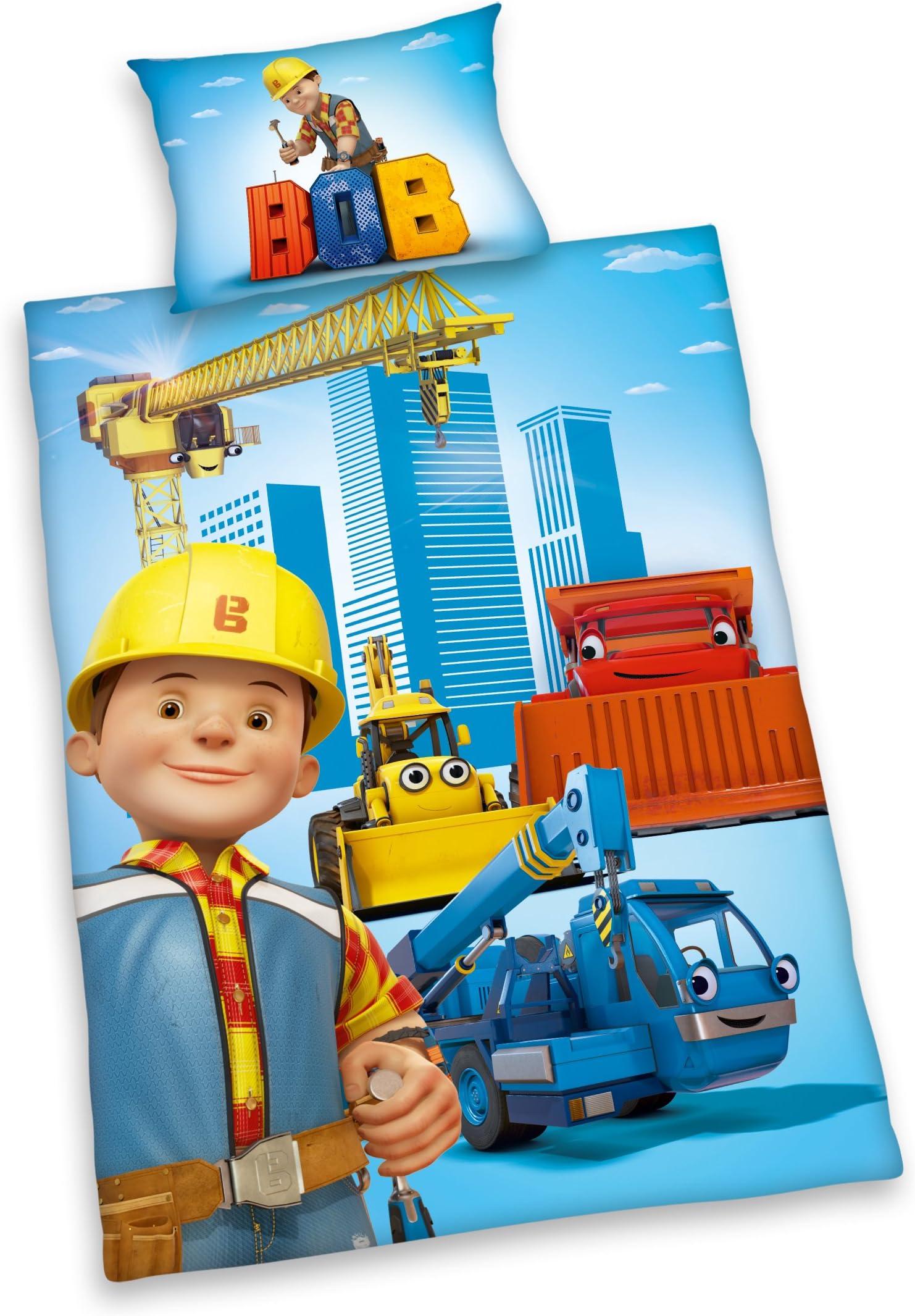 Herding2662201063 Bob the Builder Bedding Set, Cotton, Blue, 100 x 135 cm