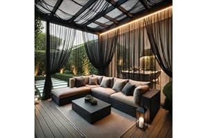 Draphelle Extra Wide Outdoor Curtains Waterproof Black Voile Mesh Screen Lightweight Privacy Bug Netting for Patio Porch Balcony Pergola Terrace, W125 x L98 inch per Panel, 2 Panels