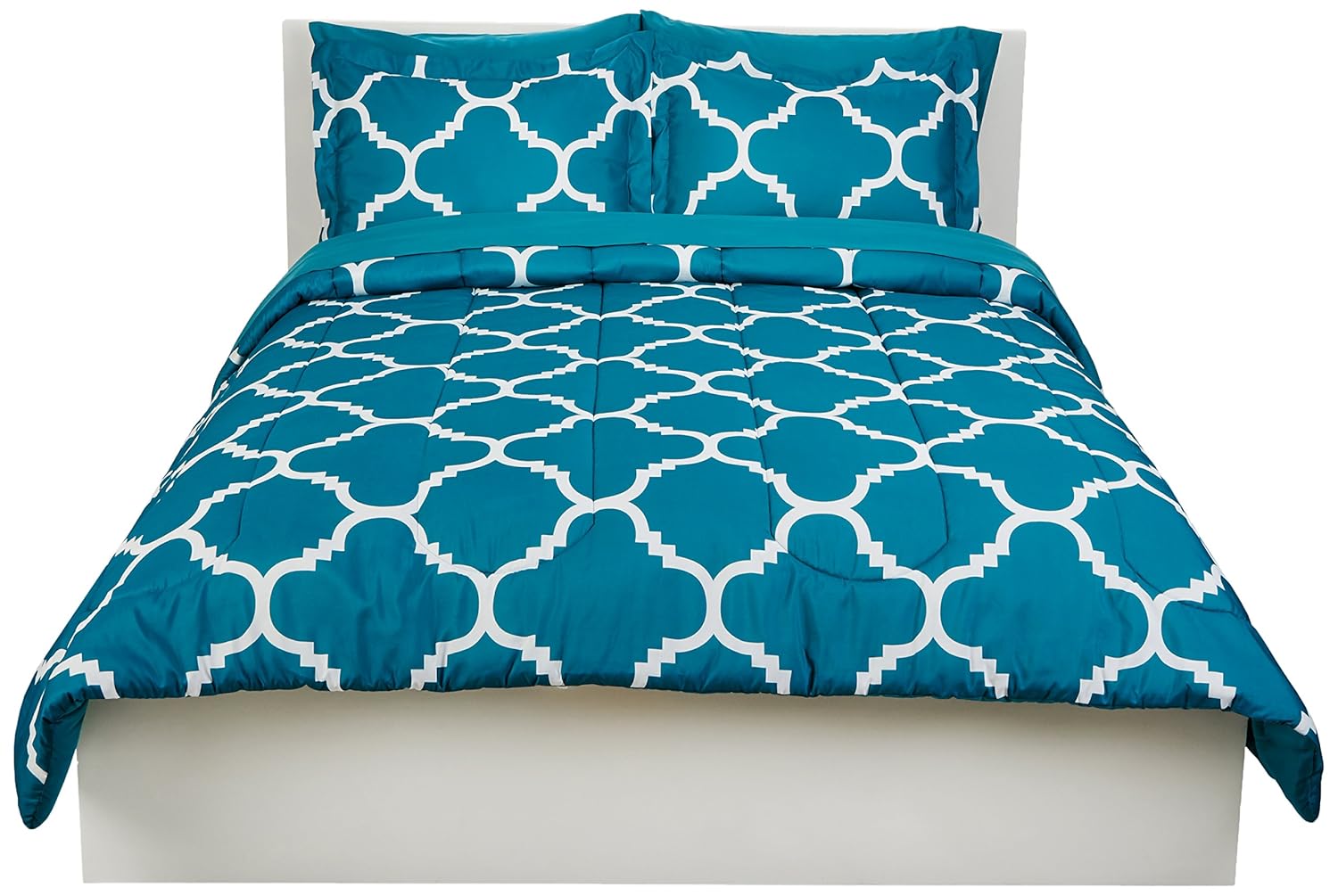 Buy Amazonbasics 7 Piece Bedsheet Set Full Queen Teal Trellis Includes 1 Bedsheet 1 Comforter 4 Pillowcases 1 Fitted Sheet Online At Low Prices In India Amazon In Cheap Full Size Bed Sheet Sets