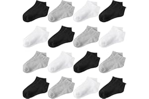 Glooarm 16 Pairs Boys Girls Socks Toddler Ankle Athletic Low Cut Kids Socks