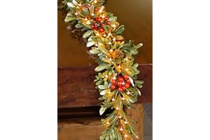 WORDTAIKI 6.6Ft Christmas Garland with Light, 30 LED Light Prelit Garland, Battery Operated Timer for Christmas Decor, Greenery Plant Berry Pine Cone Snowflake for Christmas Decorations Table Fireplace Mantle