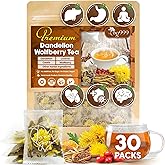 TOG999, Organic Dandelion Wolfberry Tea, 9 Herbal Ingredients, Traditional Recipe Tea for Kidney & Liver, Natural Dandelion, Wolfberry, Gardenia, Cassia Seed, Chrysanthemum, Licorice, Orange Peel (30 Bags)