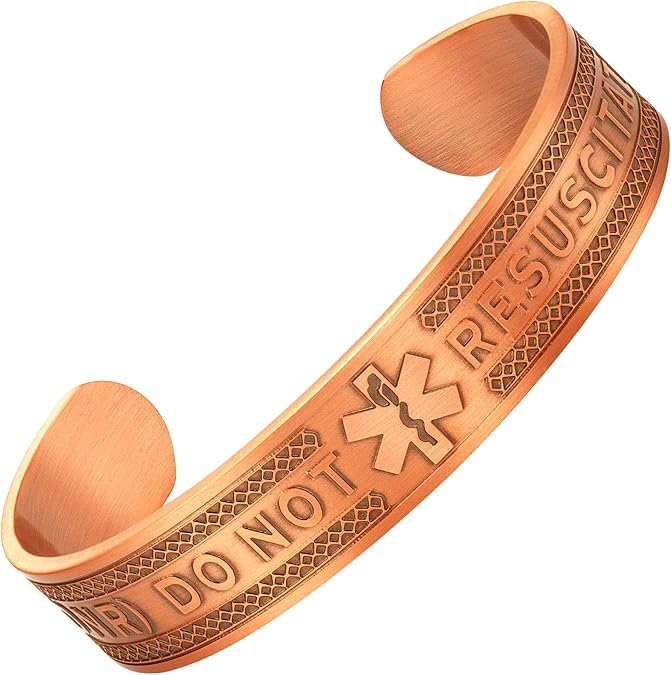 DNR Do Not Resuscitate Pure Copper Medical Alert ID Bangle Bracelet for Men DNR Do Not Resuscitate Pure Copper Medical Alert ID Bangle Bracelet for Men