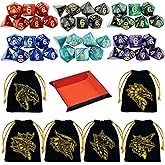 REZIPO 6 Sets DND Dice Polyhedral Dice Dungeons and Dragons Rolling Dice for RPG MTG Table Games Black