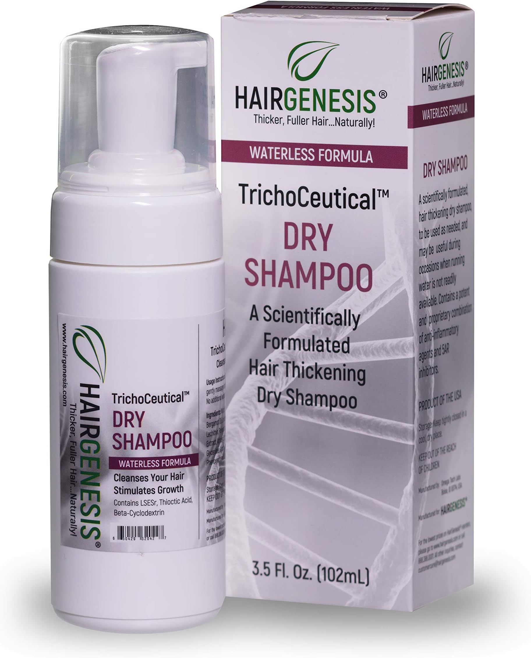 HairGenesis Dry Shampoo - All Natural, Organic Dry Shampoo for Women & Men (3.5 oz) - Anti Hair Loss Dry Shampoo Spray with DHT Blocker for Regrowth of Thinning & Fine Hair, All Hair Types