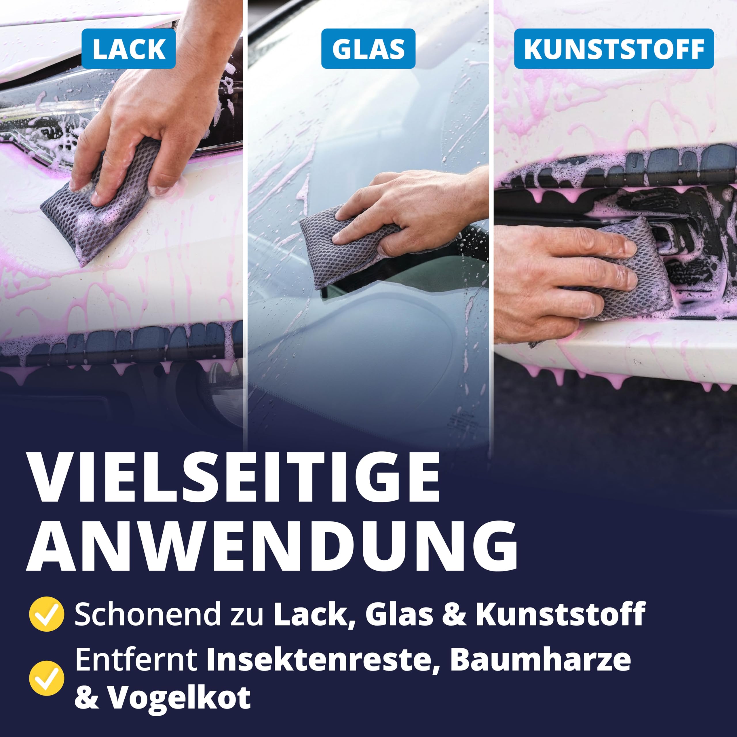 LICARGO Insektenschwamm Auto 3er Set – Mikrofaser-Waben für lackschonende Reinigung – Entfernt Insektenreste, Vogelkot & Baumharz von Glas, Lack & Kunststoff – Fliegenschwamm Auto 13 x 8 cm 3