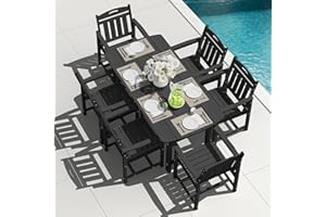 SUUNYN HDPE Outdoor Patio Dining Set with Table & 6 Chairs, All-Weather 7-Piece Outdoor Table and Chairs, 2" Umbrella Hole, Patio Furniture for Garden, Backyard, Deck | Matte Black