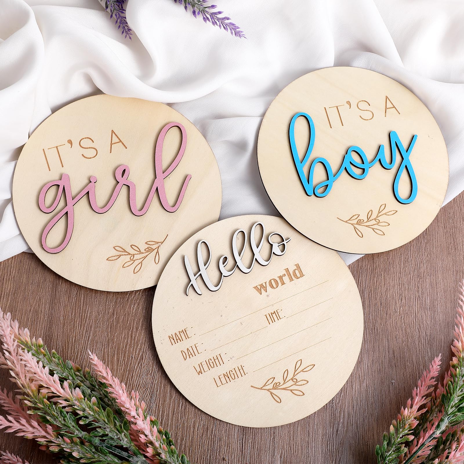 Photo 1 of 3PCS Welcome Baby Sign, Birth Announcement Sign, Its A Boy Its A Girl Wooden Signs,Gender Reveal Signs, Baby Name Announcement Signs for Newborn Boys And Girls, Hospital Shower Party Photo