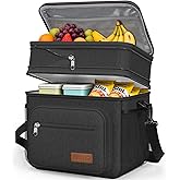 HOTOR Lunch Box Men Women Double-Layer Insulated Lunch Bag Black 12L | Lunchbox Leakproof Liner Multiple Pockets, Portable Cooler for Work, Travel, Picnic, Camping, Hiking, Fishing, Gift
