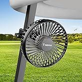 5.1'' Golf Cart Fan, Portable USB Clip Fan for EZGO, Club Car, Yamaha, 3700rpm Hi-velocity and Low Noise, 3 Speed, 360° tilt, 10sec Quick Mount, Waterproof, for Travel Camping Outdoor Car Home RV