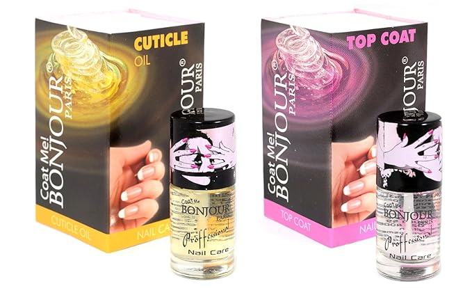 BONJOUR PARIS Coat Me Absolute Nail Care - Cuticle Oil/Nail Polish Transparent Top Coat - Set of 2