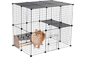PAWZ Road Pet Playpen, Metal Yard Fence with Door, 34pcs DIY Cage House Portable Indoor with Black Resin Panels for Small Ani